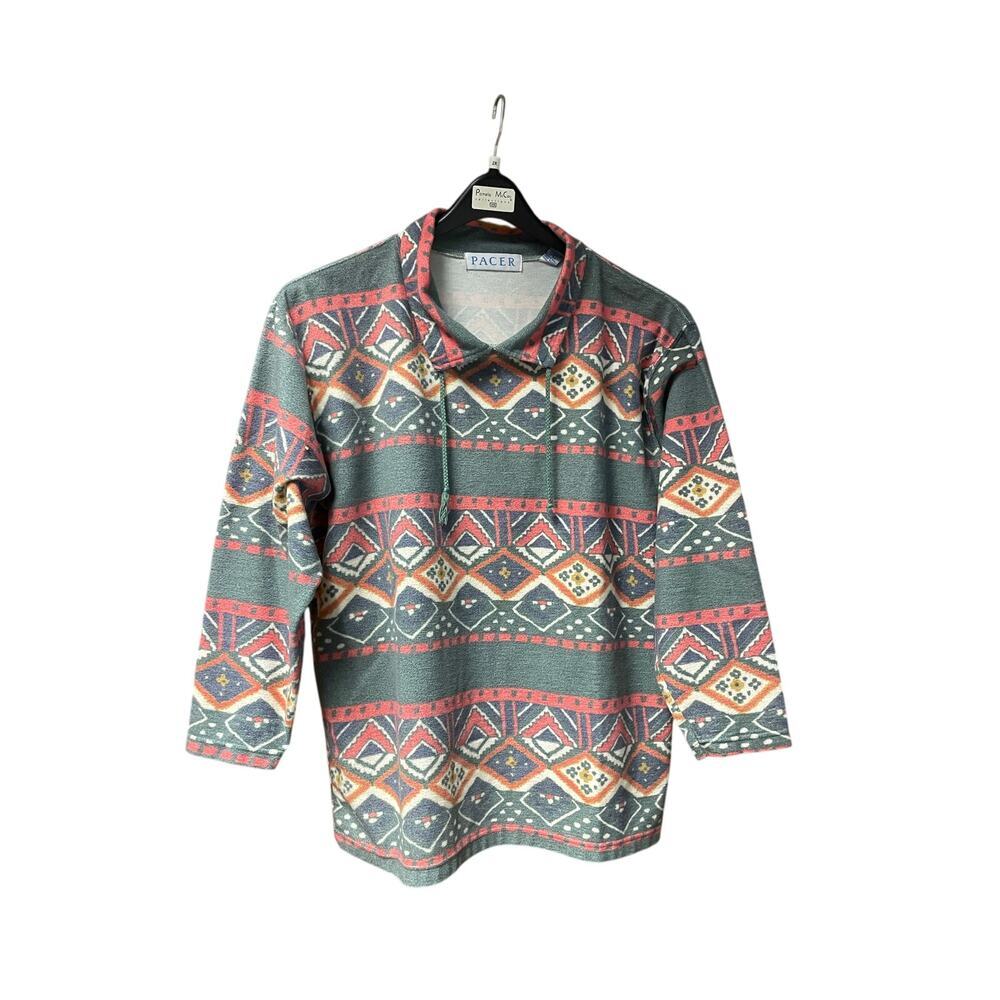 Vintage Pacer Southwest Aztec Print Pullover – Medium Retro 80s 90s Boho Style